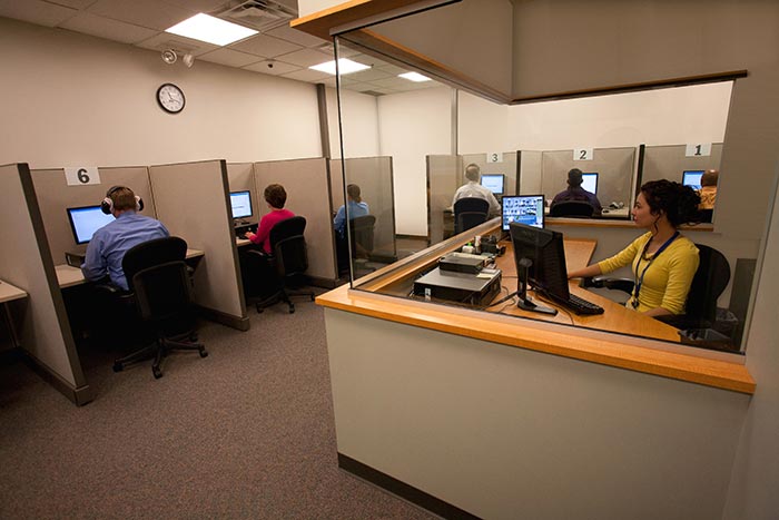 photograph of Pearson VUE test center interior