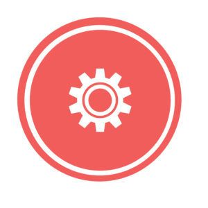 graphic with a gear image inside a red circle