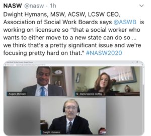 Tweet from NASW showing Angelo McLain, Darla Spence Coffey, and Dwight Hymans