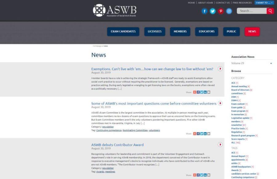 screenshot showing current website news page