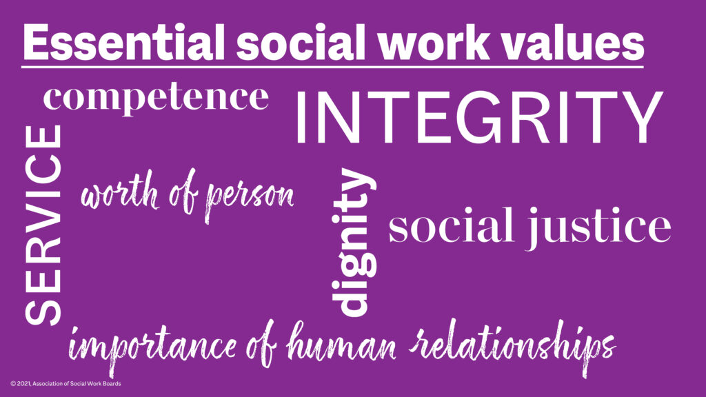 Graphic showing the essential values of social workers