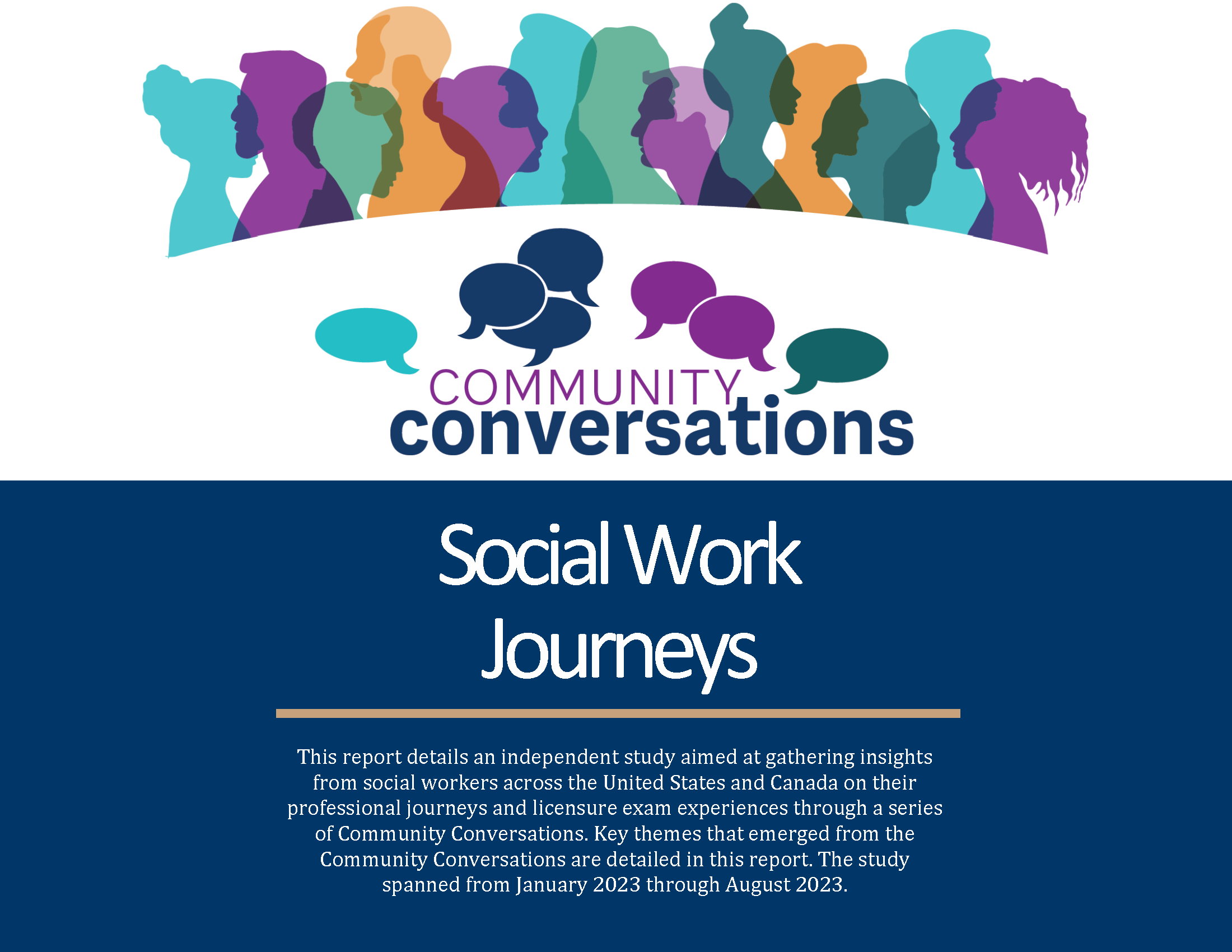 Cover to the Community Conversations research report. The subtitle is "Social Work Journeys".