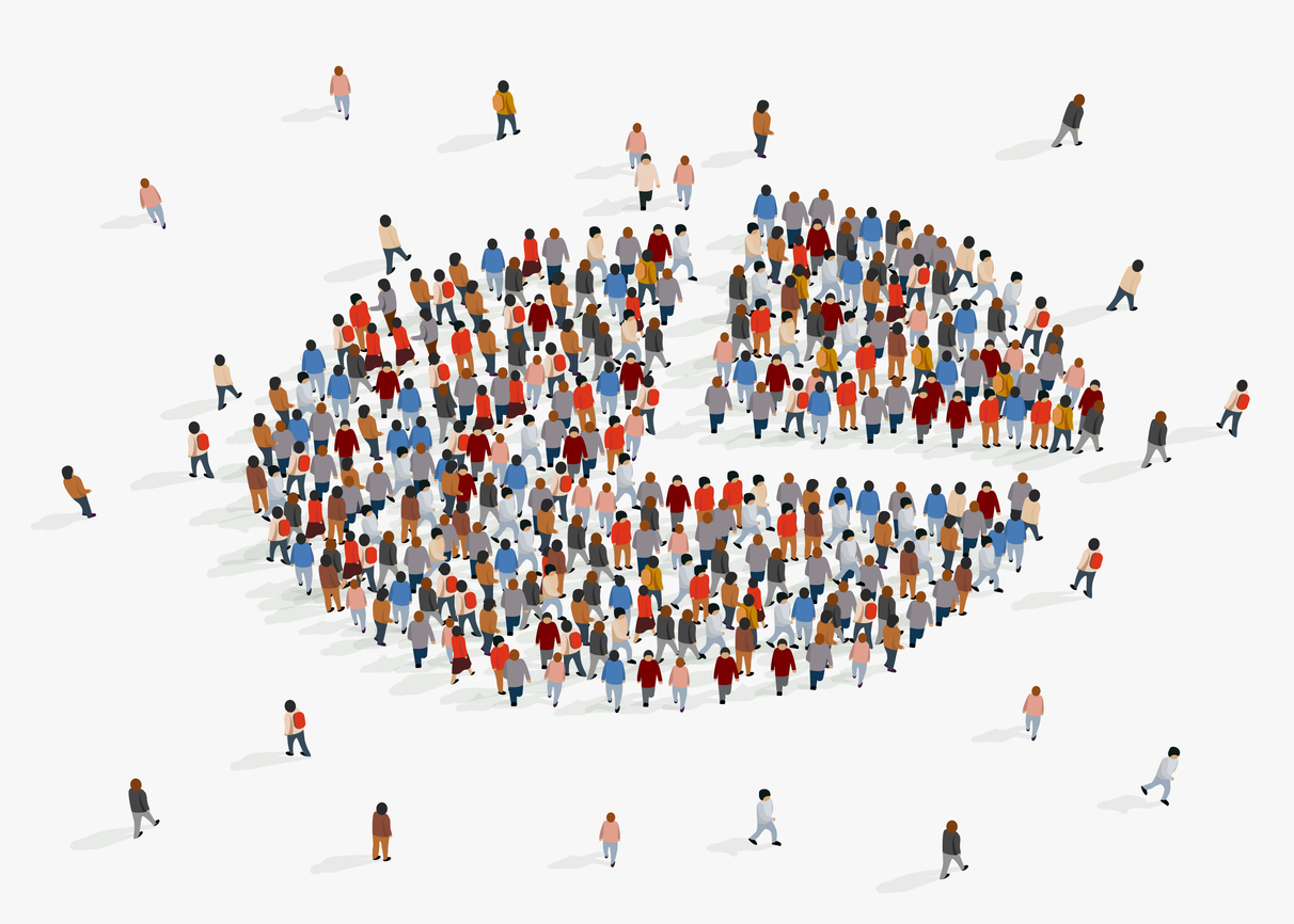 Illustration of a group of people arranged in a pie chart